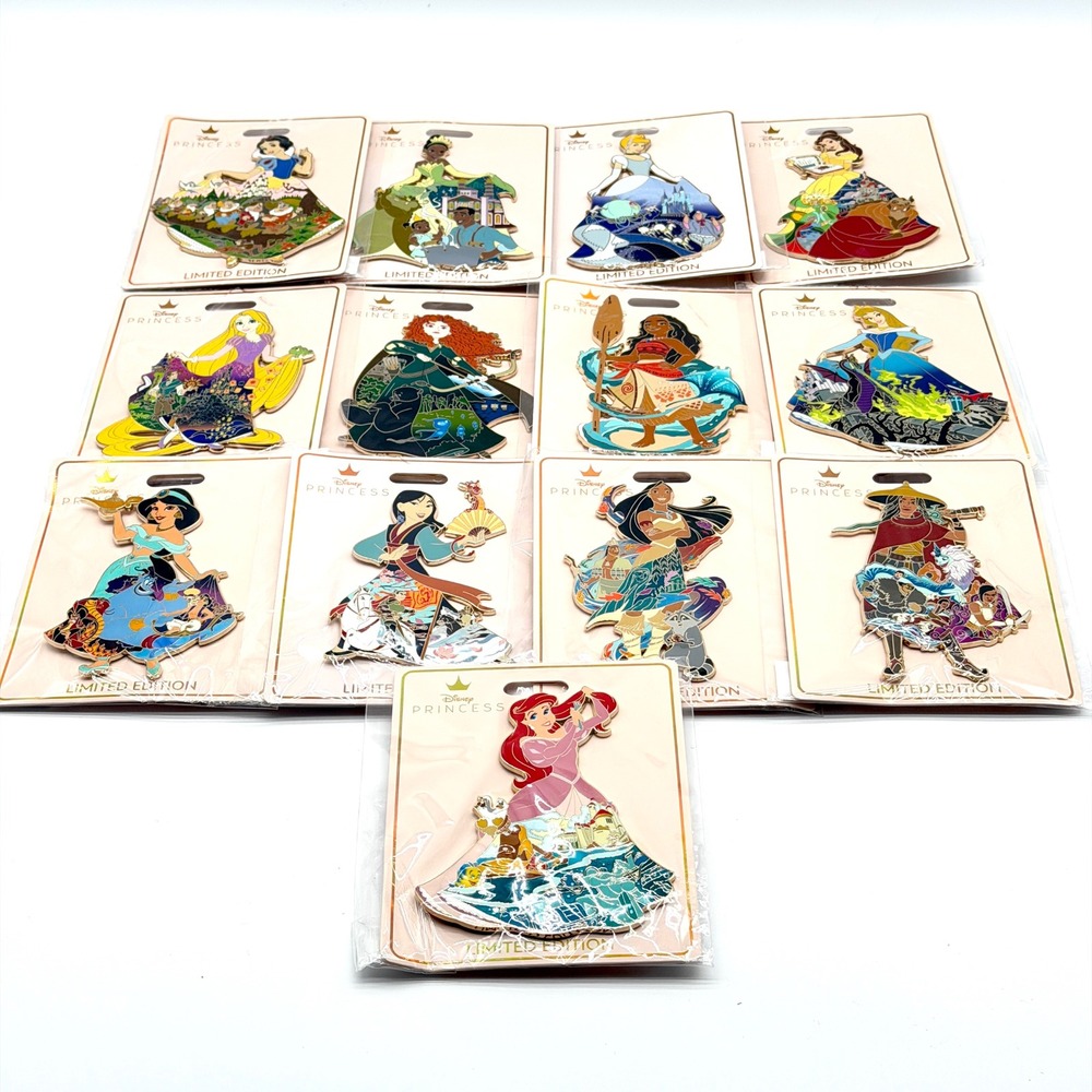 Disney D23 Princess Limited Edition 13 Pin Set Ariel Belle Mulan Moana Jumbo